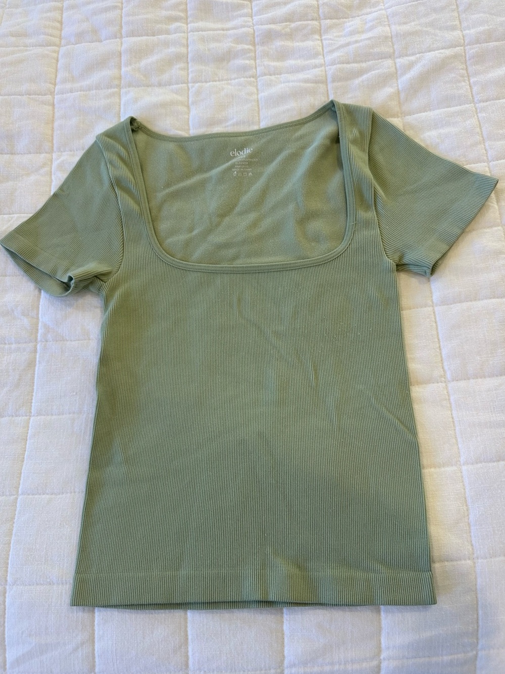 Elodie Sage Green Ribbed Short Sleeve Crop Top